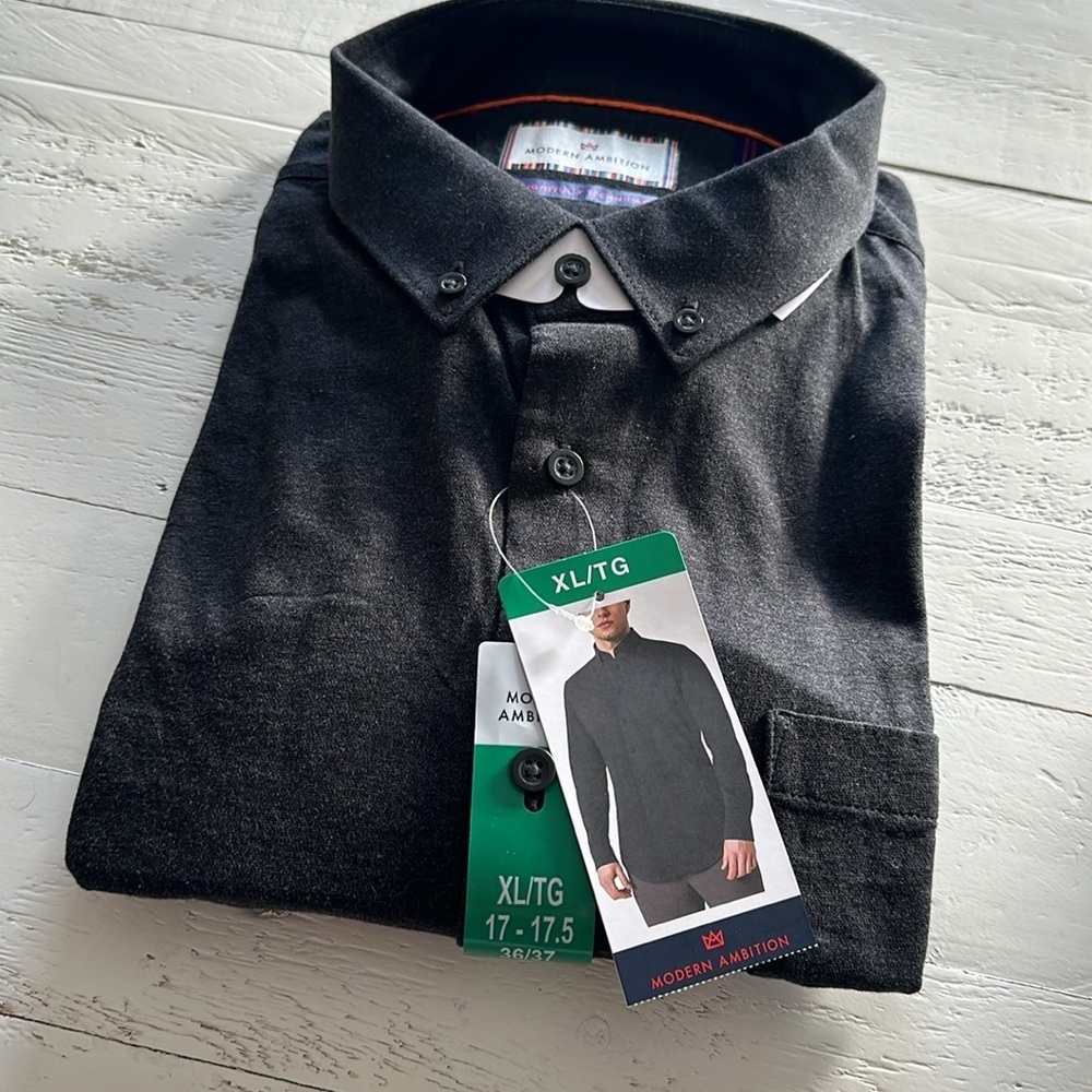 Modern ambition XL 17/17.5 long sleeve men’s shirt, 100% cotton dark grey NWT - Picture 2 of 6